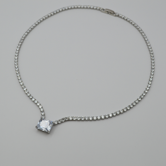 Juego zirconias con zirconia rectangular blanca (collar, pulsera y aretes)