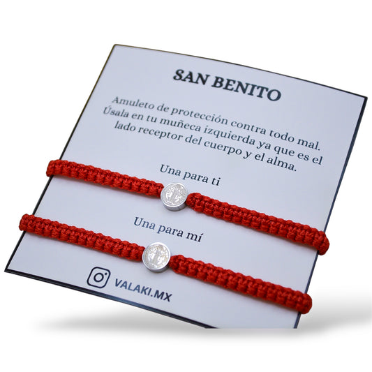Pulsera San Benito tejida con medalla chica - Acero inoxidable plateado