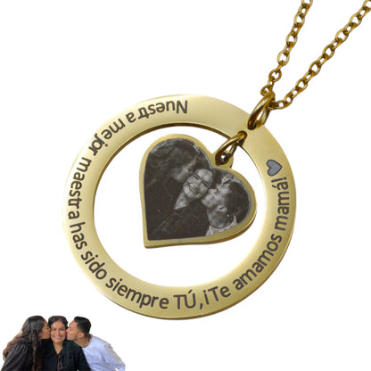 Dije círculo con corazón personalizado - Acero inoxidable
