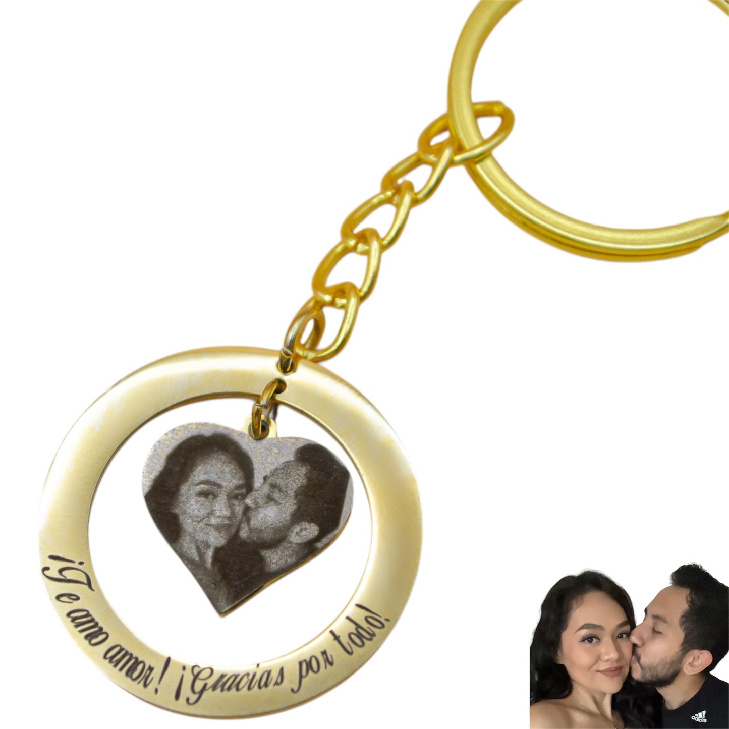 Dije círculo con corazón personalizado - Acero inoxidable