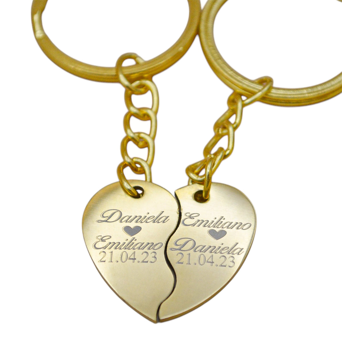 Dúo de dijes personalizados corazón partido - Acero inoxidable