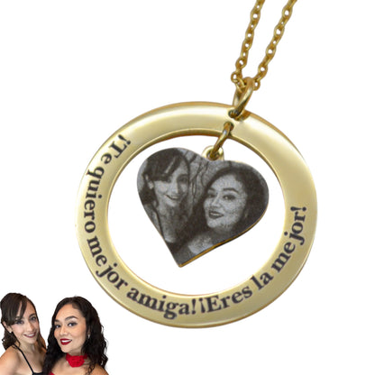 Dije círculo con corazón personalizado - Acero inoxidable