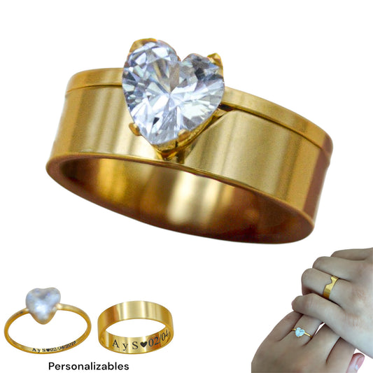 Dúo anillos love - Acero inoxidable
