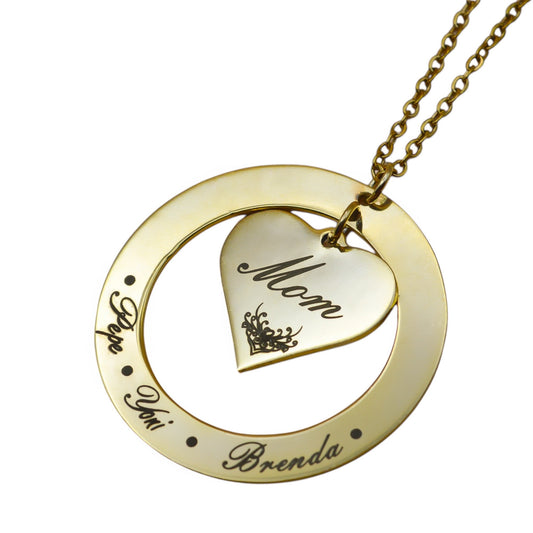 Collar o llavero personalizado "Mom" círculo y corazón al centro acero inoxidable