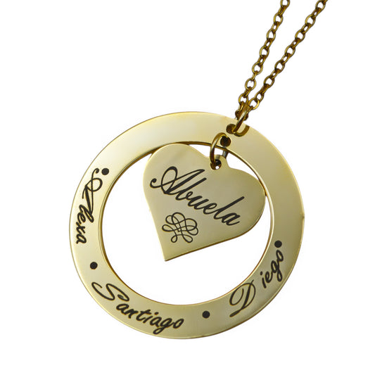 Collar o llavero personalizado para "Abuelita" círculo y corazón al centro acero inoxidable