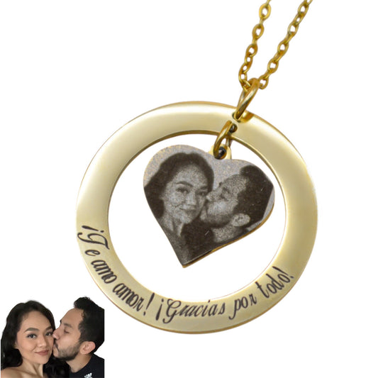 Dije círculo con corazón personalizado - Acero inoxidable