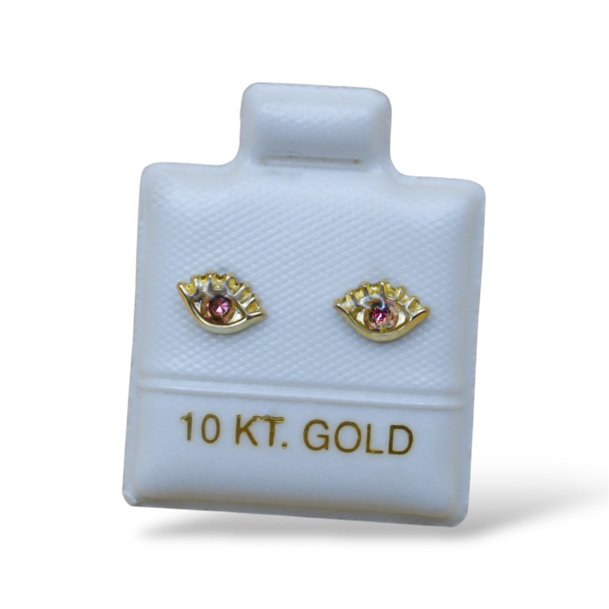 Broquel ojito pestañas con zirconia rosa - Oro 10K