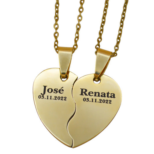 Dúo de dijes personalizados corazón partido - Acero inoxidable