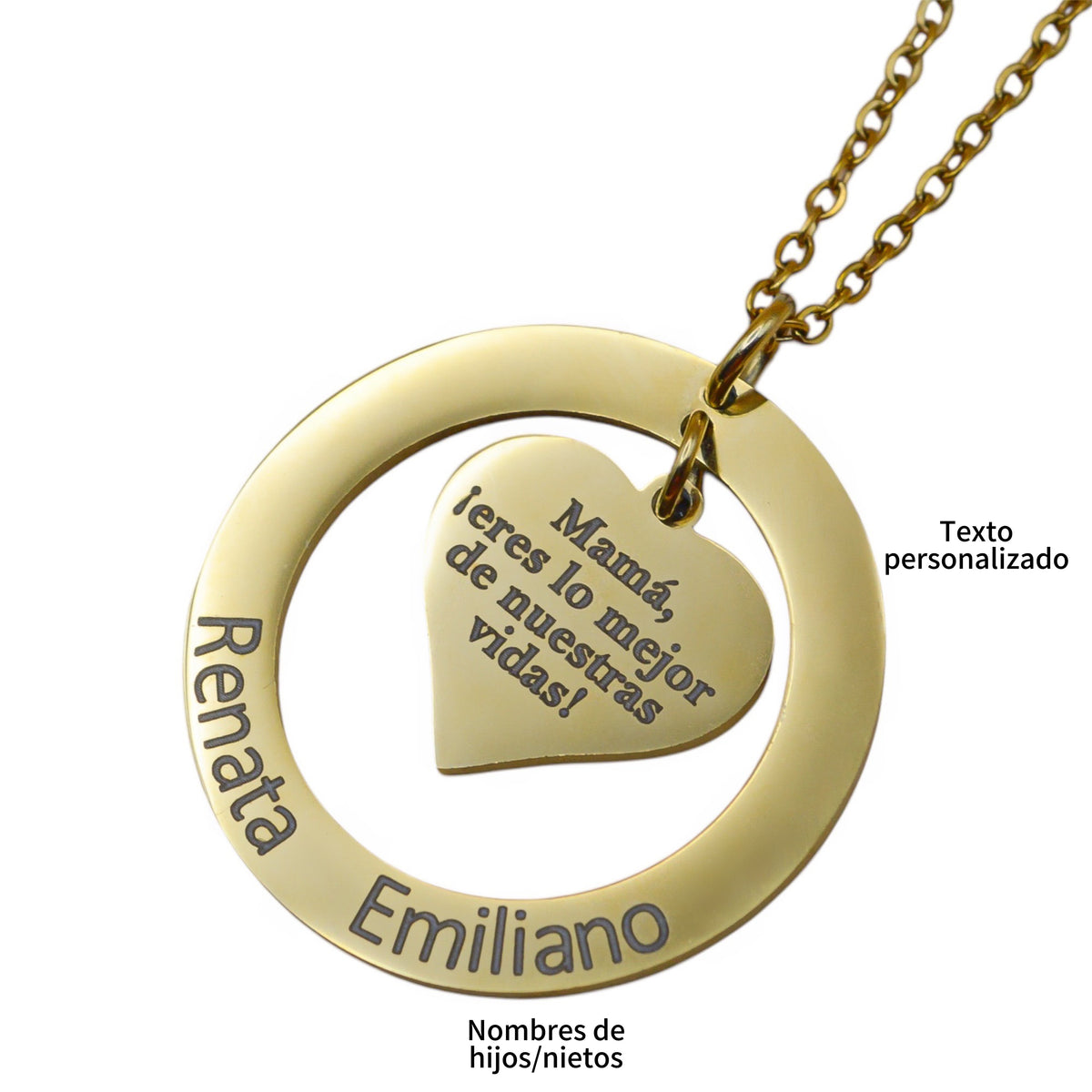 Dije círculo con corazón personalizado - Acero inoxidable