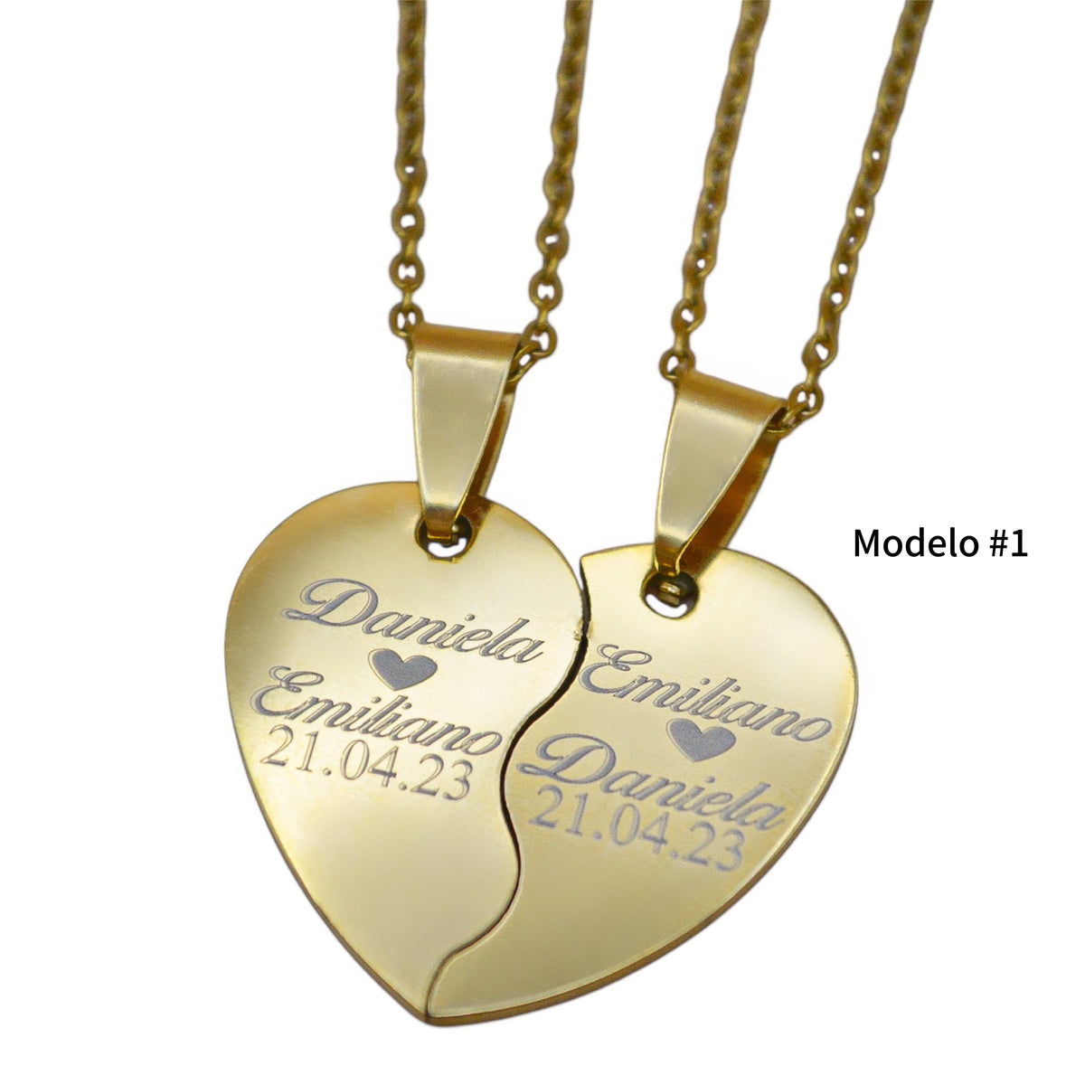 Dúo de dijes personalizados corazón partido - Acero inoxidable