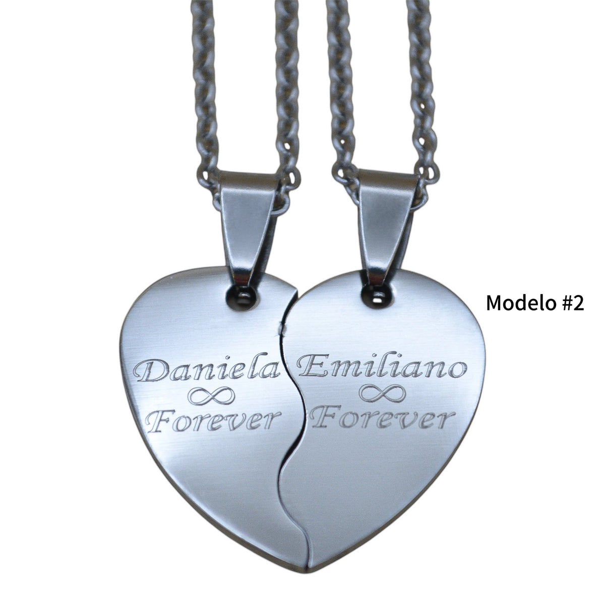 Dúo de dijes personalizados corazón partido - Acero inoxidable