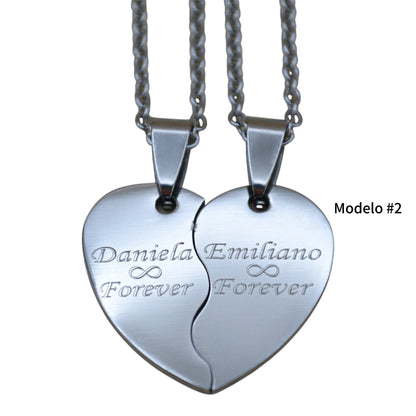 Dúo de dijes personalizados corazón partido - Acero inoxidable