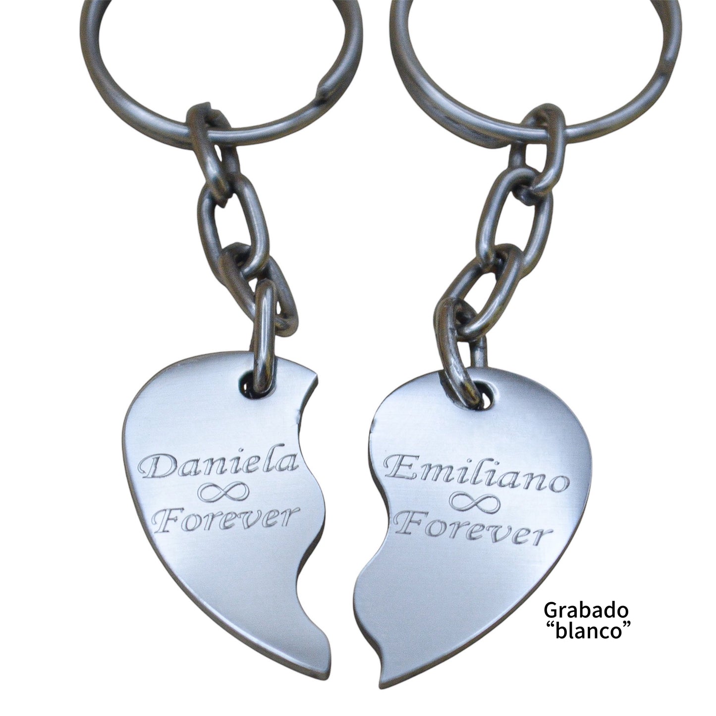 Dúo de dijes personalizados corazón partido - Acero inoxidable