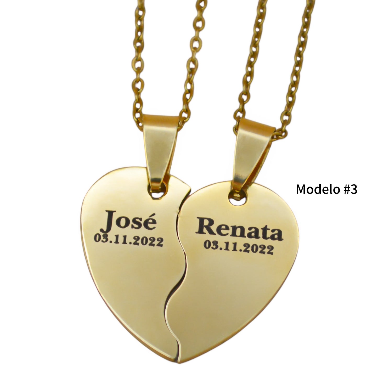 Dúo de dijes personalizados corazón partido - Acero inoxidable