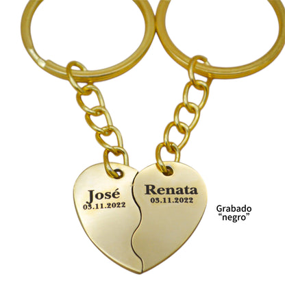 Dúo de dijes personalizados corazón partido - Acero inoxidable