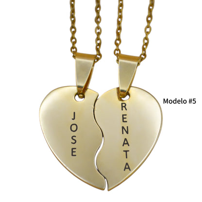 Dúo de dijes personalizados corazón partido - Acero inoxidable