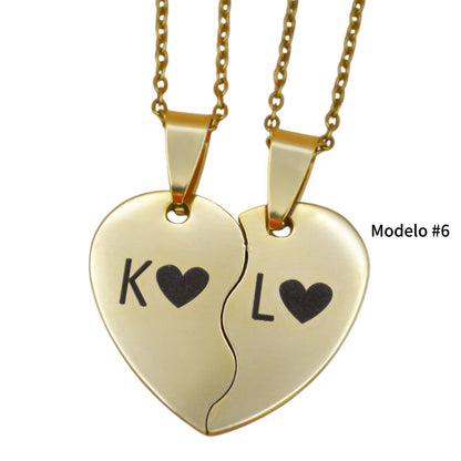 Dúo de dijes personalizados corazón partido - Acero inoxidable