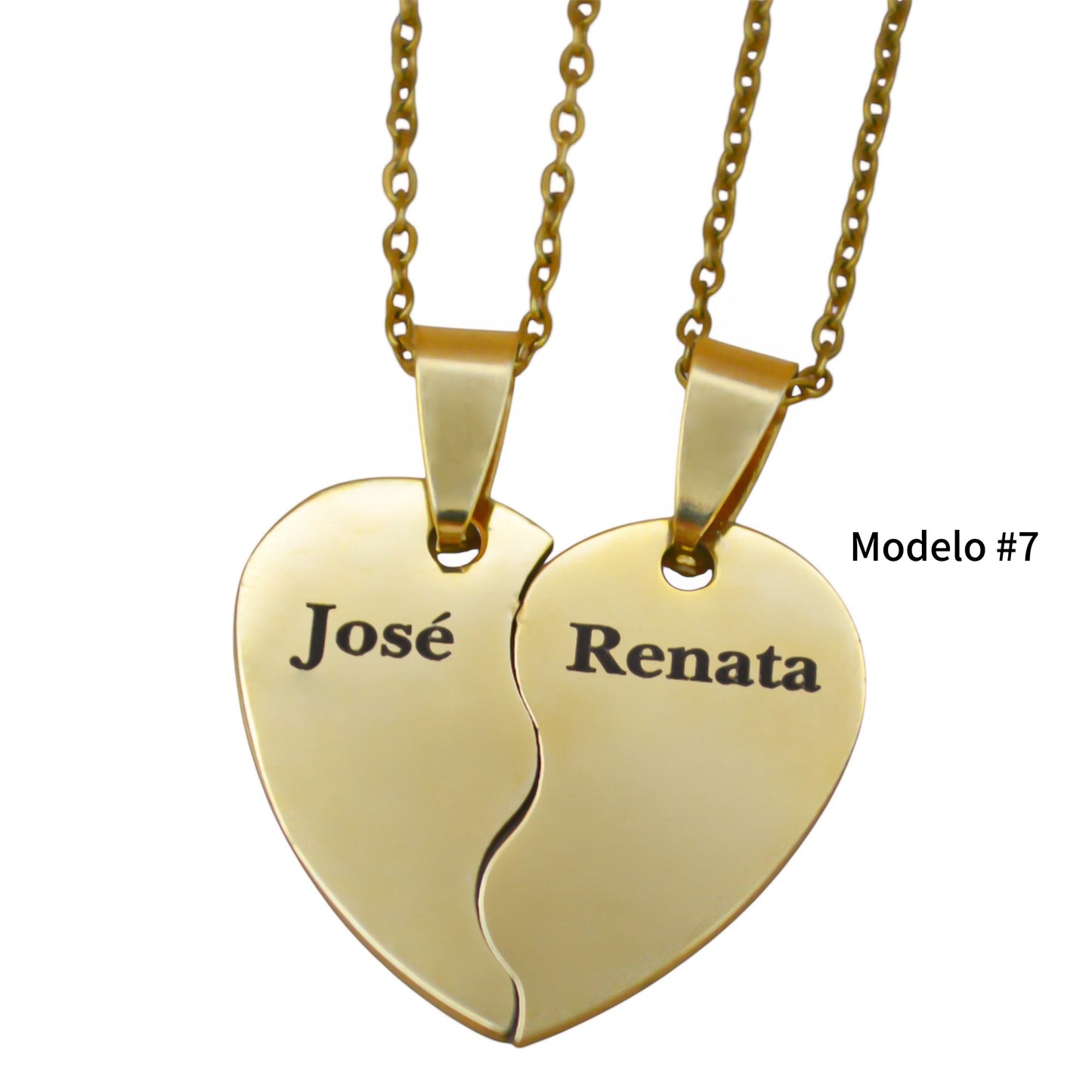 Dúo de dijes personalizados corazón partido - Acero inoxidable