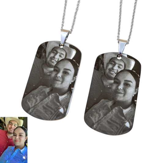 Dúo de placas militares personalizadas con fotograbado - Acero Inoxidable