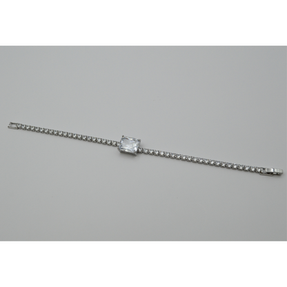 Juego zirconias con zirconia rectangular blanca (collar, pulsera y aretes)