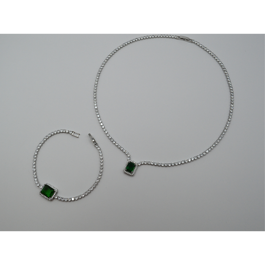 Juego zirconias con zirconia rectangular esmeralda contorno (collar y pulsera)