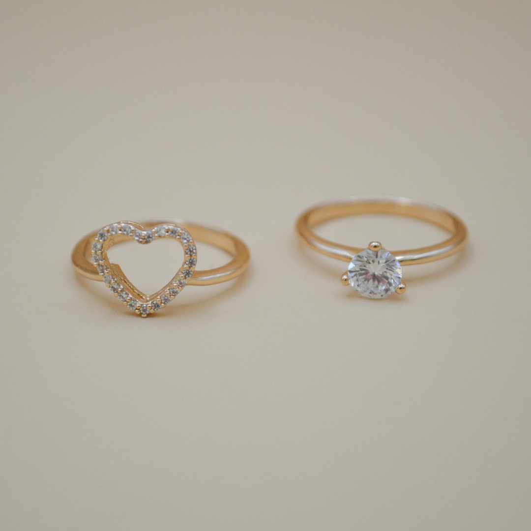 Dúo anillos corazón zirconias