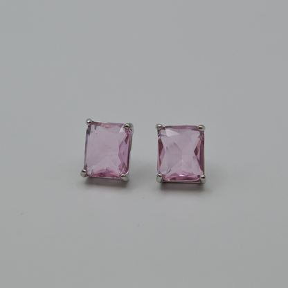 Juego zirconias con zirconia rectangular rosa (collar, pulsera y aretes)