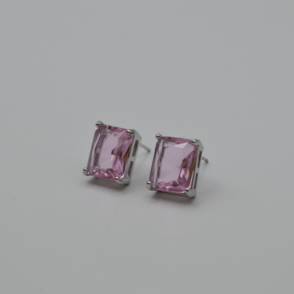 Juego zirconias con zirconia rectangular rosa (collar, pulsera y aretes)
