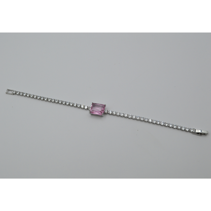 Juego zirconias con zirconia rectangular rosa (collar, pulsera y aretes)