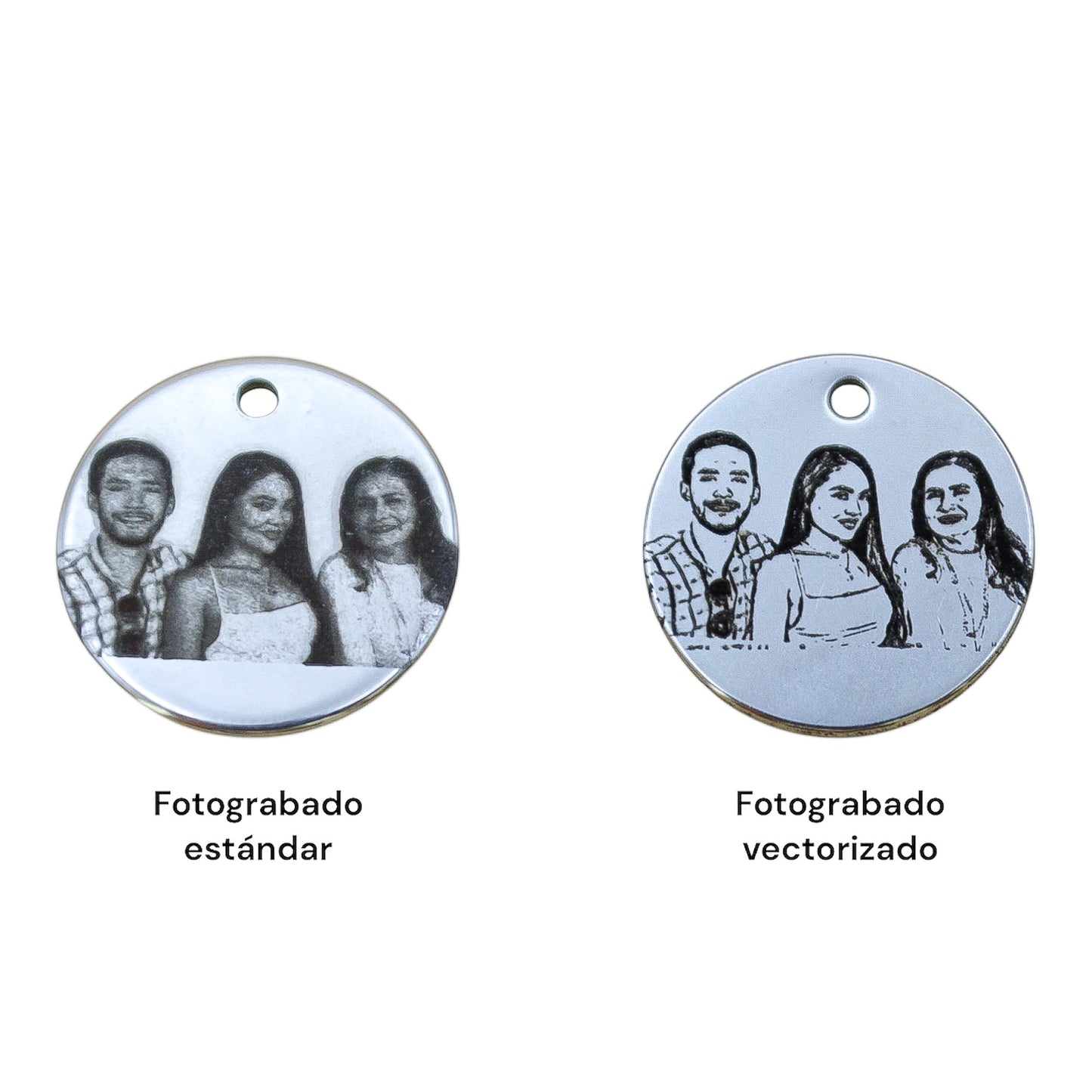 Llavero o collar personalizado medalla circular grande con fotograbado y/o texto