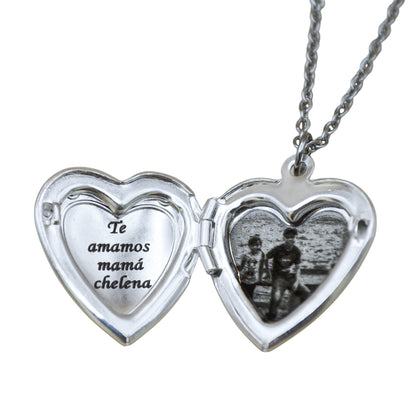 Collar o llavero relicario corazón con fotograbado