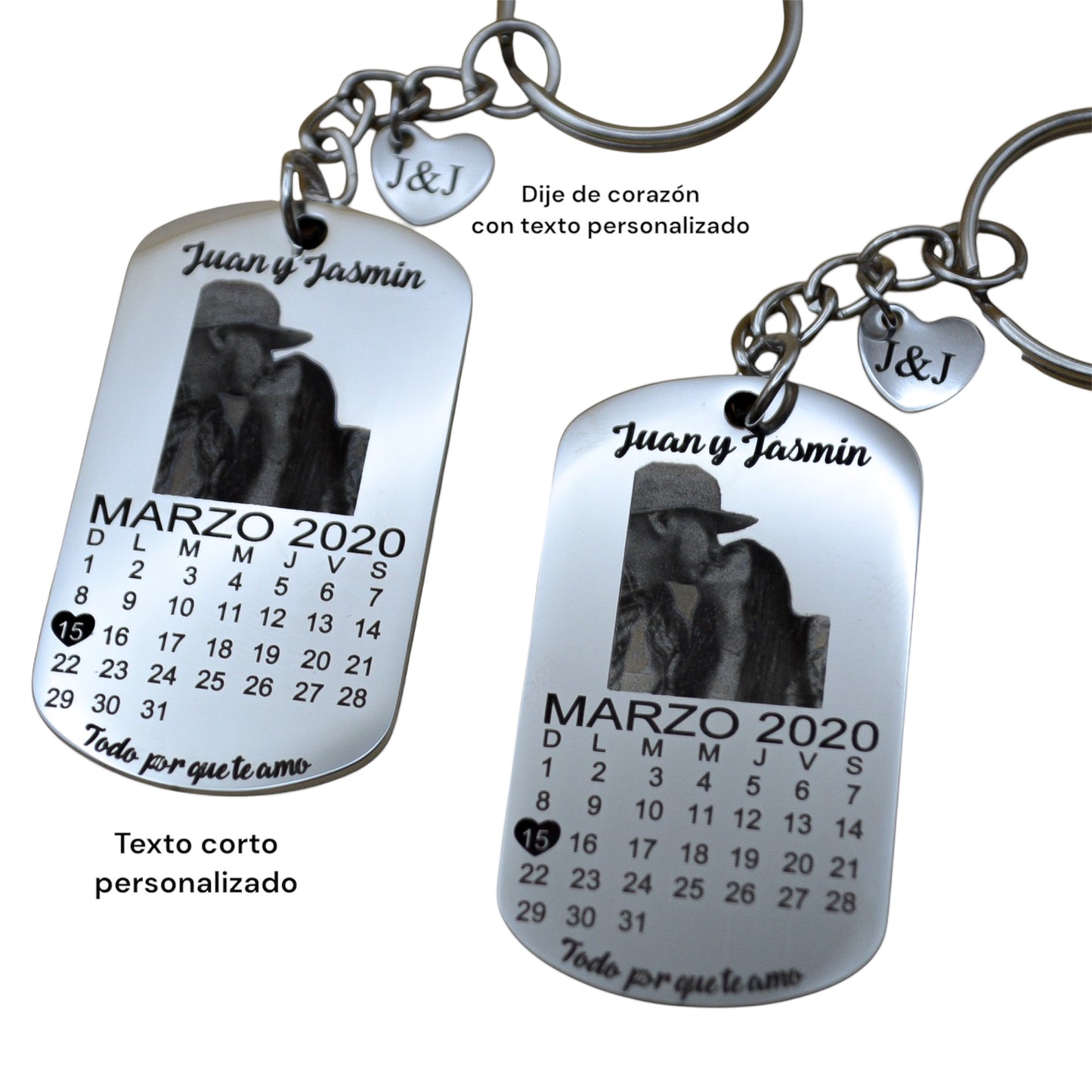 Llavero personalizado con fotograbado y calendario - Acero inoxidable