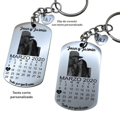 Llavero personalizado con fotograbado y calendario - Acero inoxidable