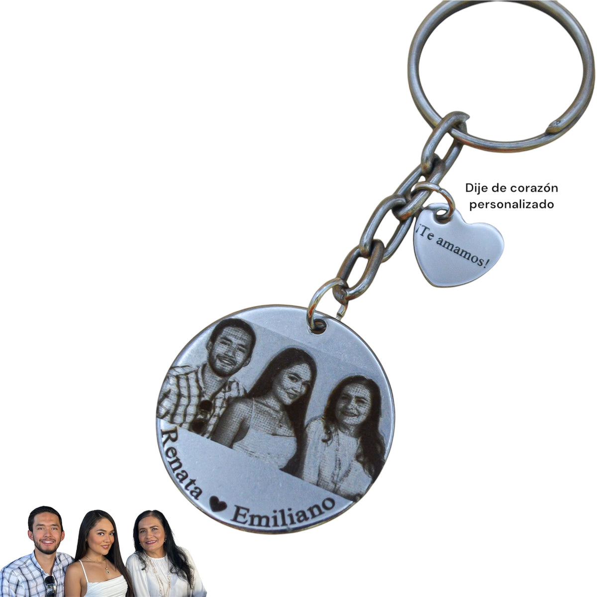 Collar o llavero personalizado mamá medalla circular con fotograbado y nombres de hijos