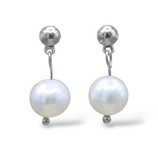 Aretes silver con perla de río colgante