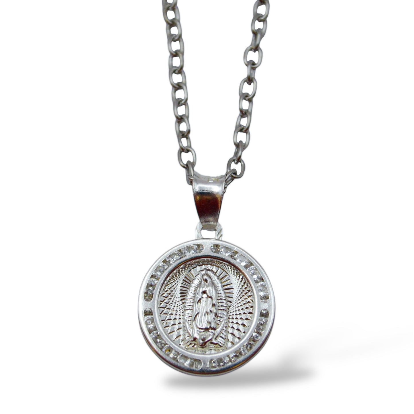 Collar Virgen de Guadalupe circular con zirconias - Plata .925