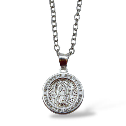 Collar Virgen de Guadalupe circular con zirconias - Plata .925