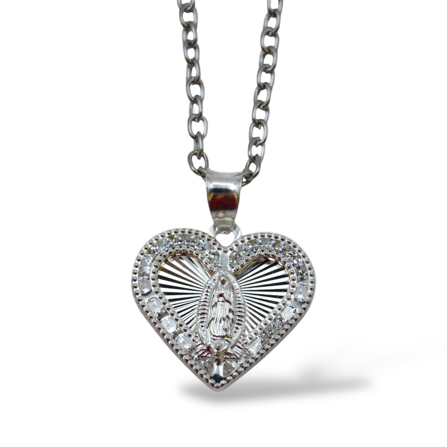 Collar Virgen de Guadalupe corazón con zirconias - Plata .925