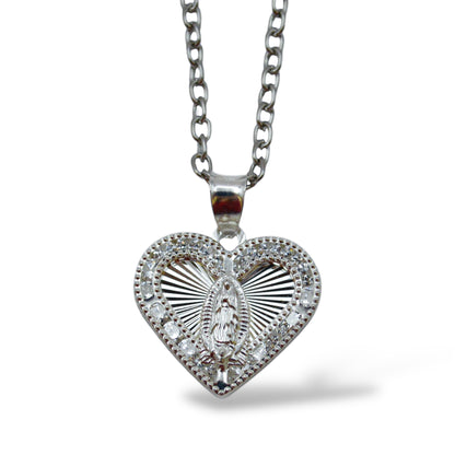 Collar Virgen de Guadalupe corazón con zirconias - Plata .925