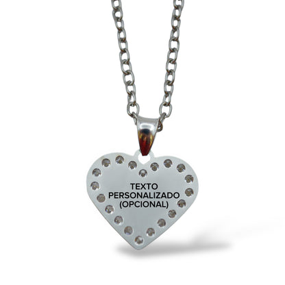 Collar Virgen de Guadalupe corazón con zirconias - Plata .925